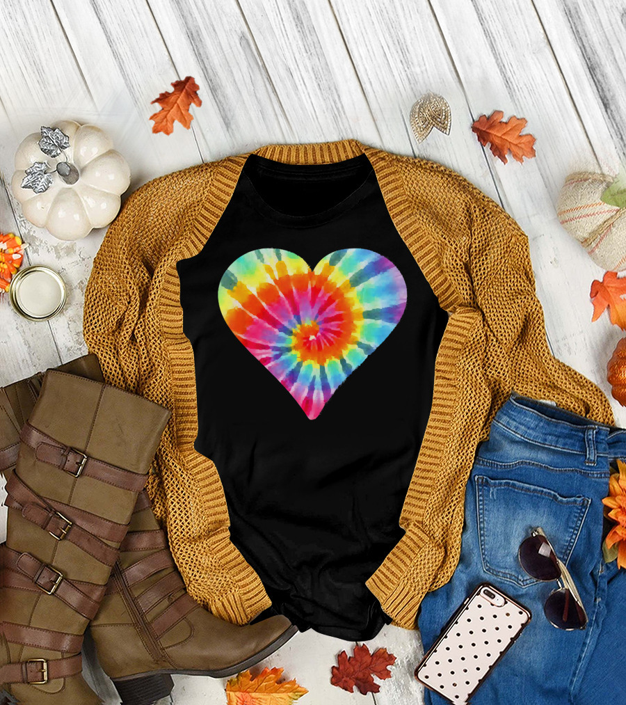 Tie Dye Hippie Heart Peace Spiral Rainbow Heart T-Shirt