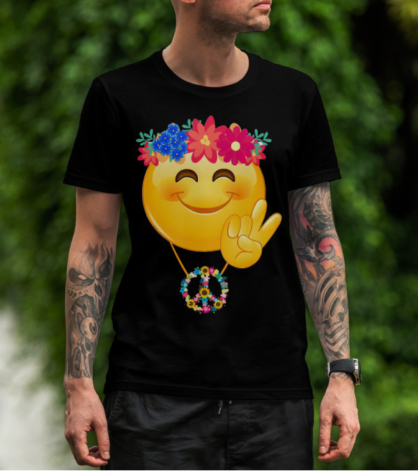 Hippie Flower Power Crown Smiley Peace Sign Necklace T-Shirt