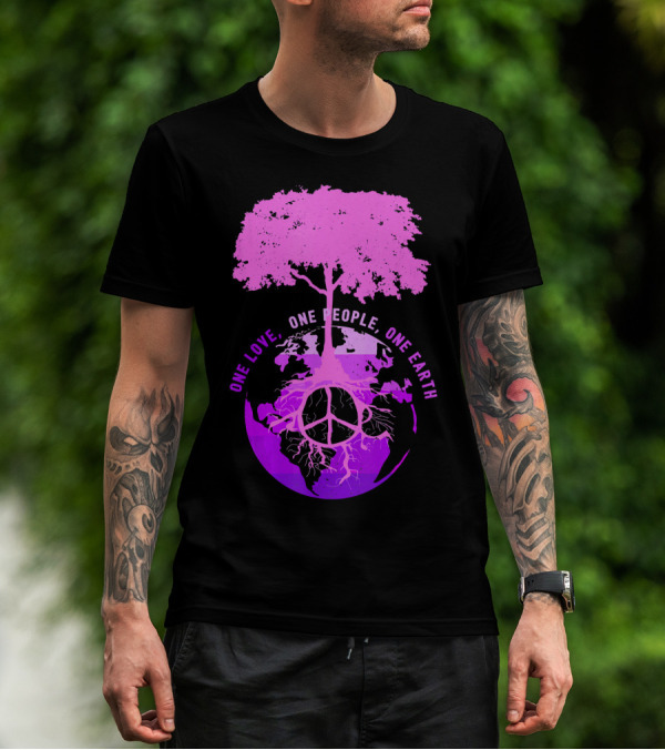 One Love One People One Earth Peace Sign Tree Earth Day T-Shirt