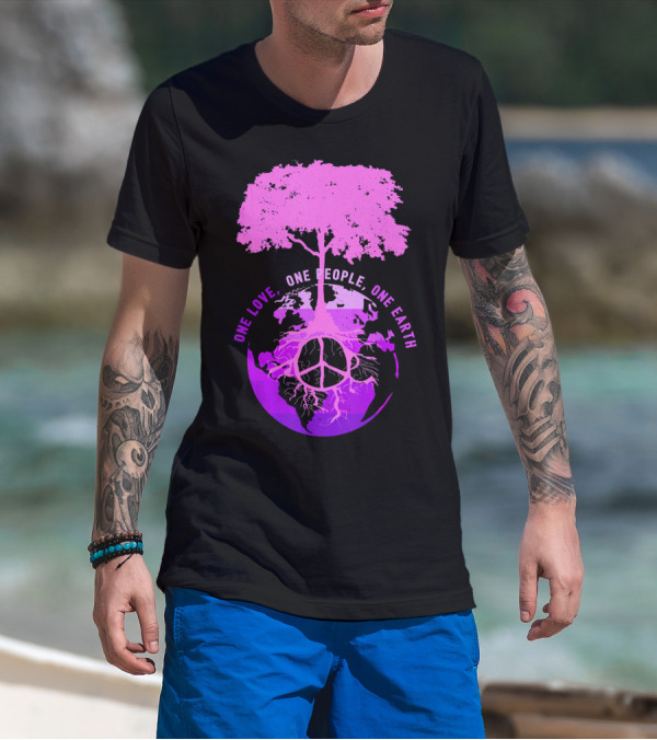 One Love One People One Earth Peace Sign Tree Earth Day T-Shirt
