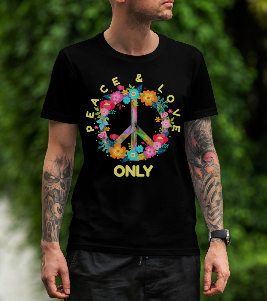 Peace And Love Only Hippie Tie Dye Costume Floral Peace T-Shirt