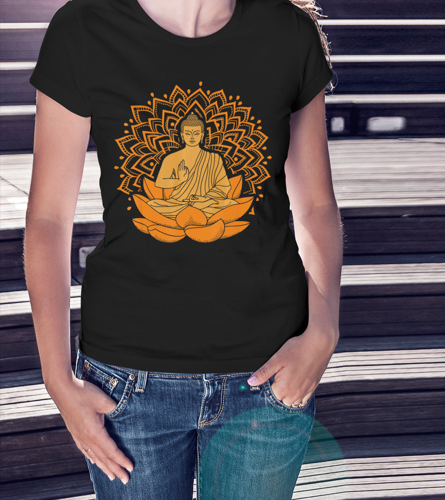 Inner Peace Buddha On Lotus Mandala Relax And Let It Go T-Shirt