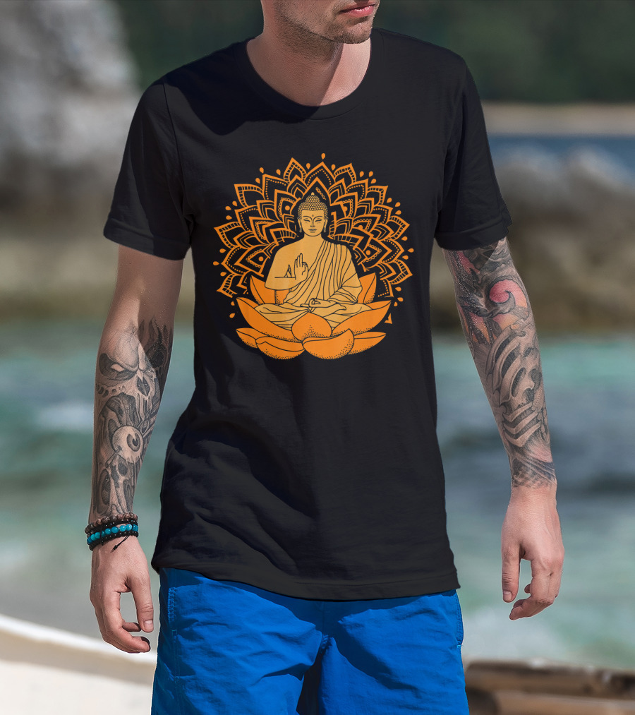 Inner Peace Buddha On Lotus Mandala Relax And Let It Go T-Shirt