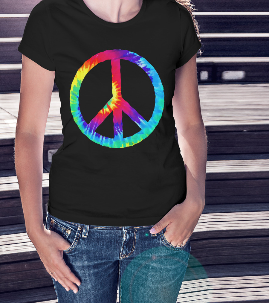 Hippie Rainbow Tie Dye Peace Sign T-Shirt