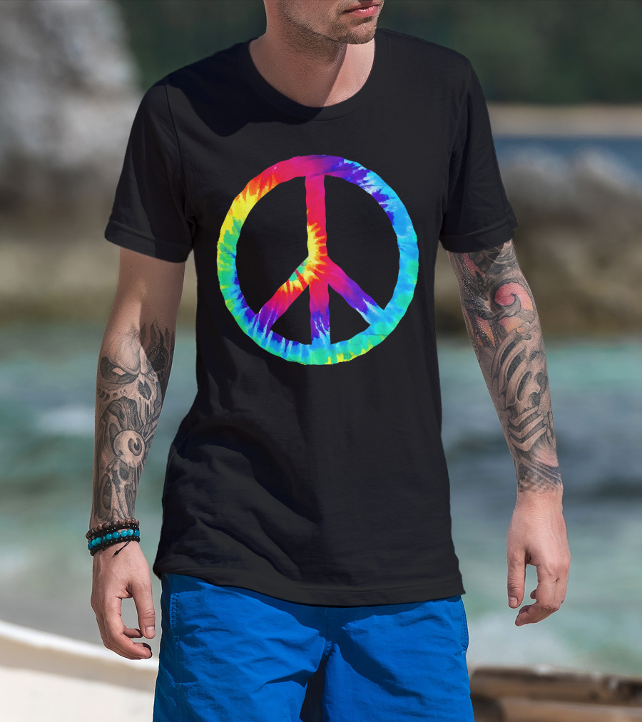 Hippie Rainbow Tie Dye Peace Sign T-Shirt