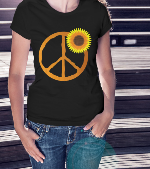 Sunflower Peace Sign Hippie Groov Flower T-Shirt