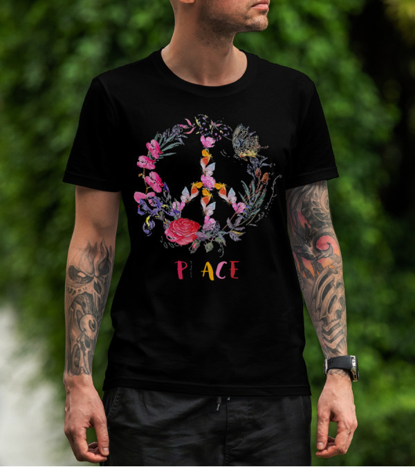 Peace Floral Butterfly Circle T-Shirt