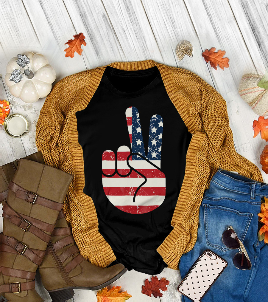 Patriotic Peace Sign American Flag Stars and Stripes USA T-Shirt
