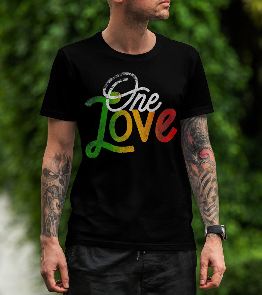 One Love Heart Rasta Reggae Roots Clothi Vintage Rastafarian Colors T-Shirt