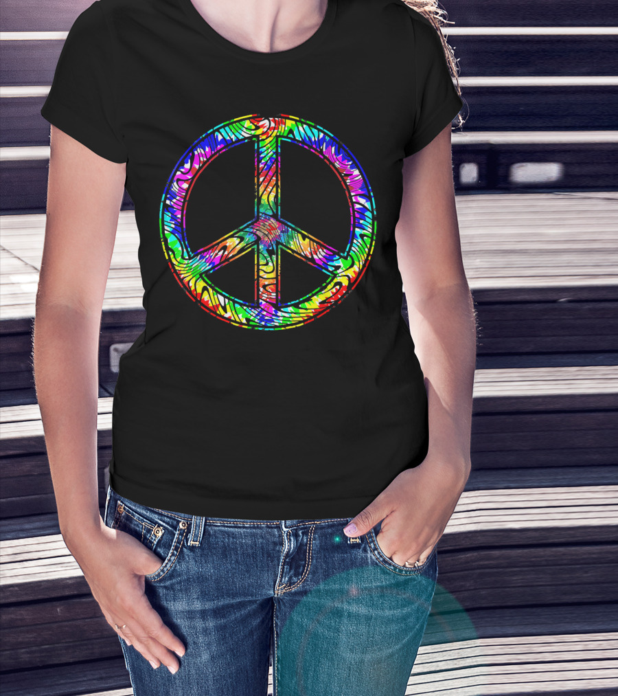 Peace Sign Tie Dye 60s 70s Hippie Rainbow Retro T-Shirt