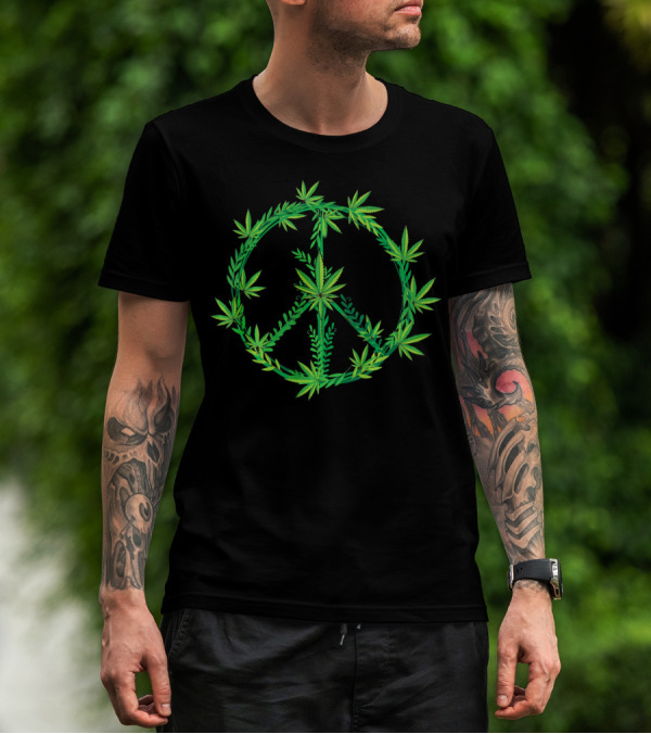Peace Sign With Marijuana Leaves Weed Love T-Shirt
