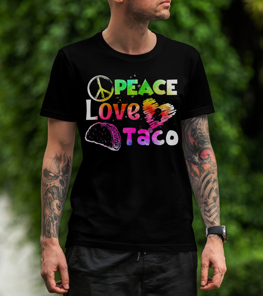 PEACE LOVE TACO Funny Cinco De Mayo Colorful T-Shirt
