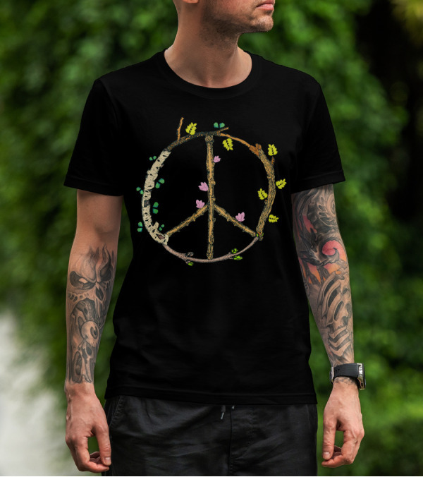 Wood Peace Sign Rustic Nature Tree Lover T-Shirt