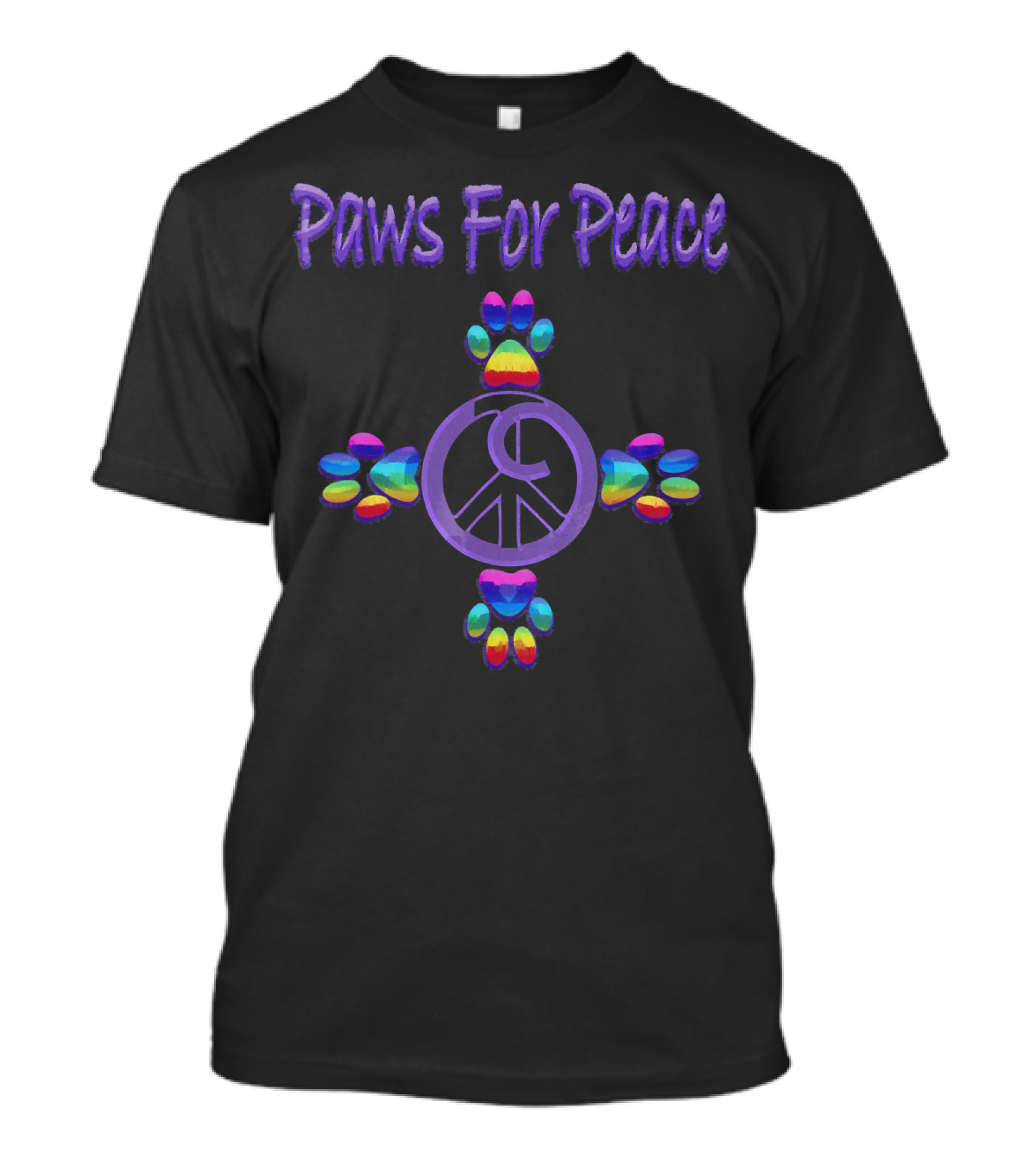 Paws For Peace Rainbow Tie Dye Paw Prints Peace Sign T-Shirt