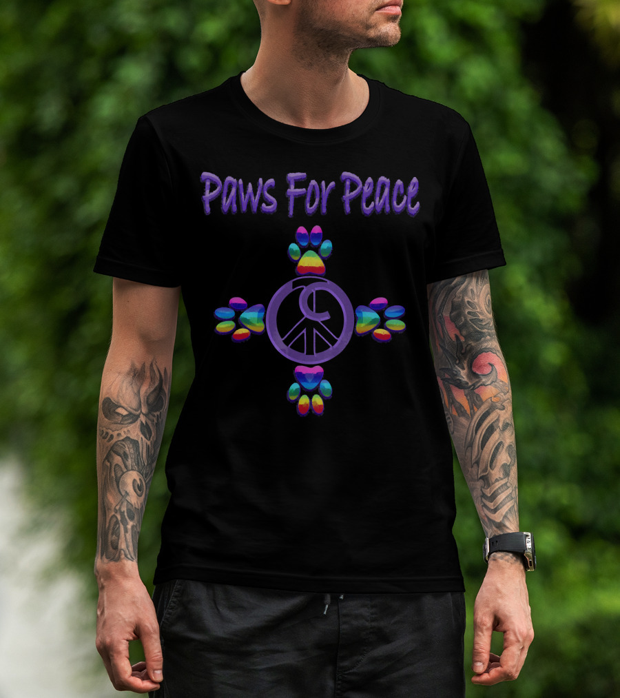 Paws For Peace Rainbow Tie Dye Paw Prints Peace Sign T-Shirt