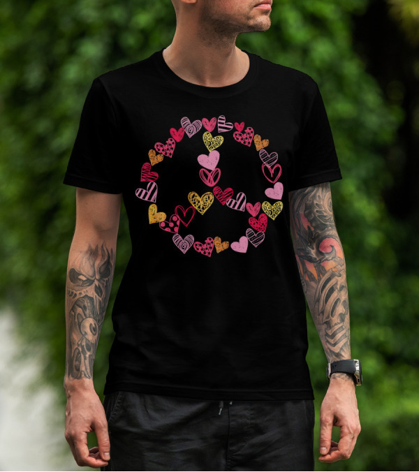 Heart Peace Sign Valentine Pattern Love Hearts T-Shirt