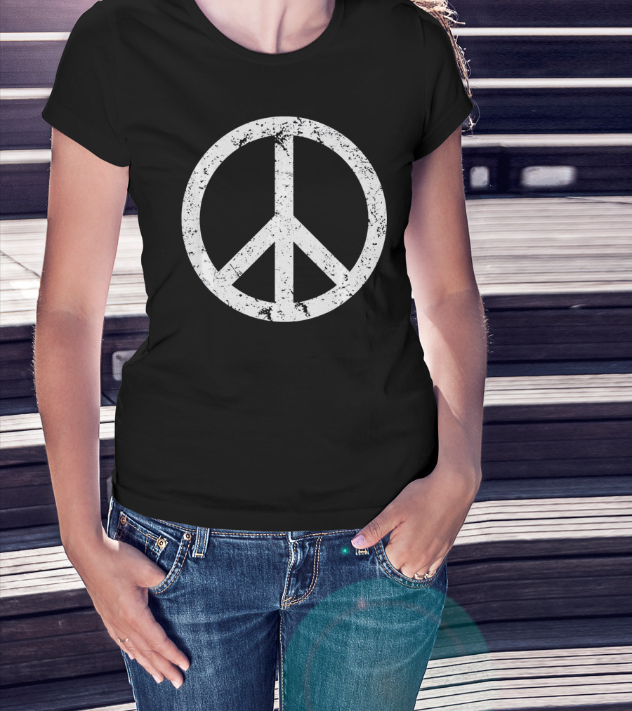 Vintage White Distressed Peace T-Shirt