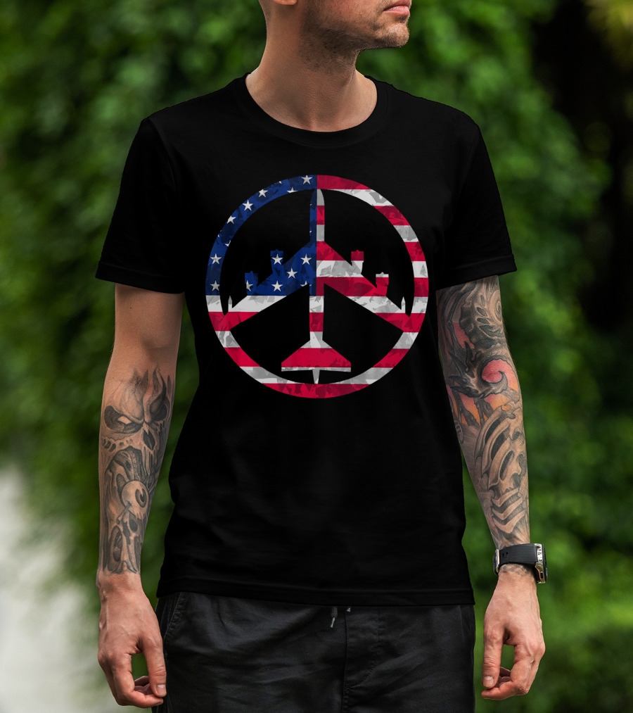 B-52 Bomber Peace Through Superior Firepower American Flag T-Shirt
