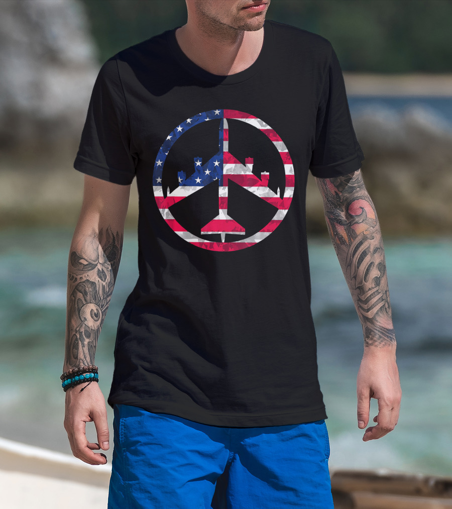 B-52 Bomber Peace Through Superior Firepower American Flag T-Shirt