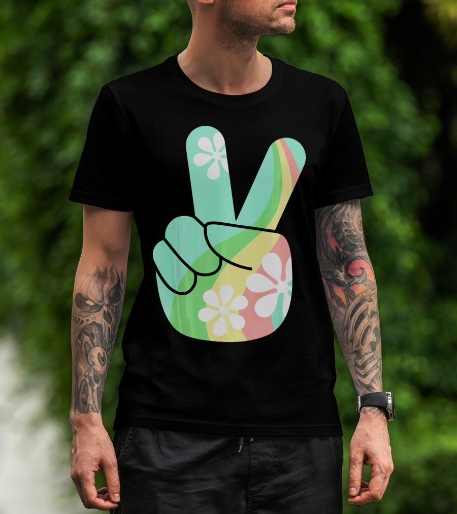 Retro Vintage Peace Sign Hippie 70s Flower Power Vibes T-Shirt