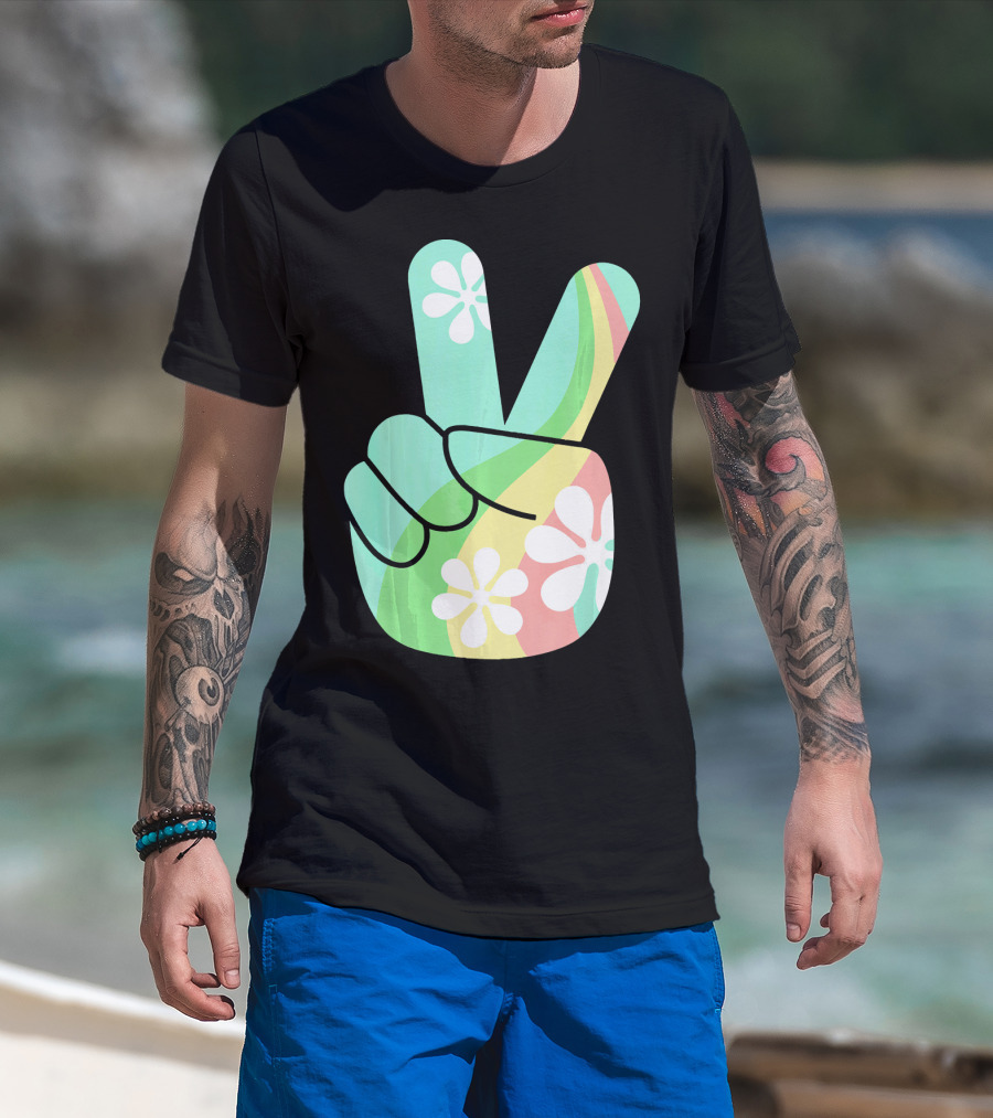 Retro Vintage Peace Sign Hippie 70s Flower Power Vibes T-Shirt