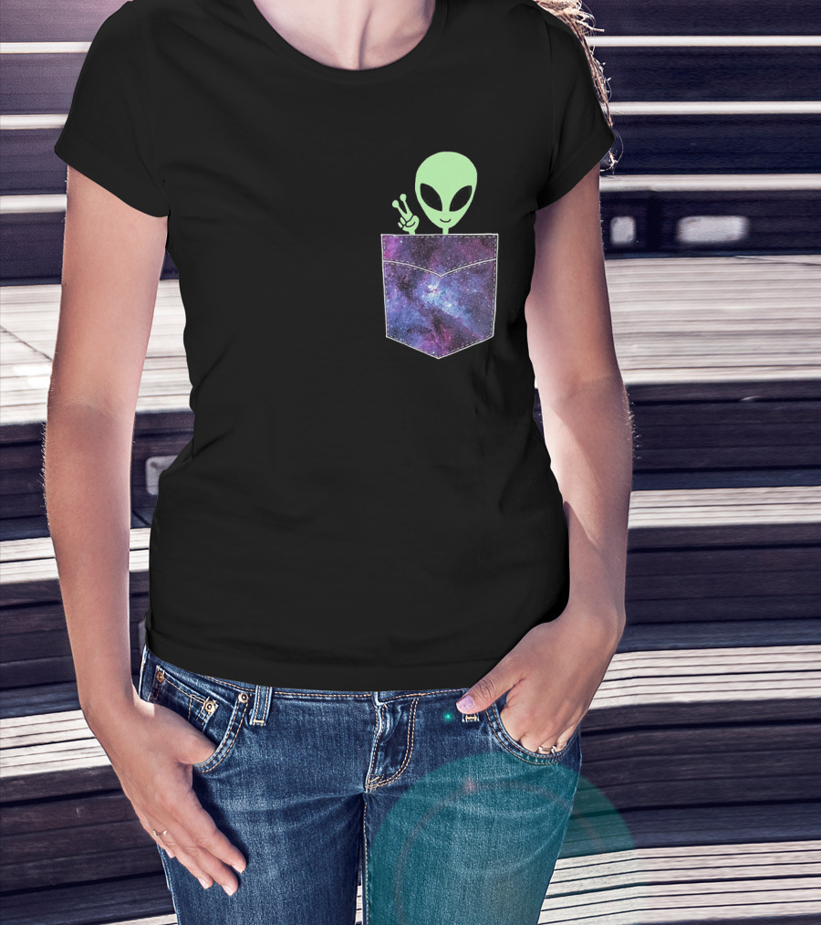 Alien Pocket UFO From Cosmic Galaxy Peace T-Shirt