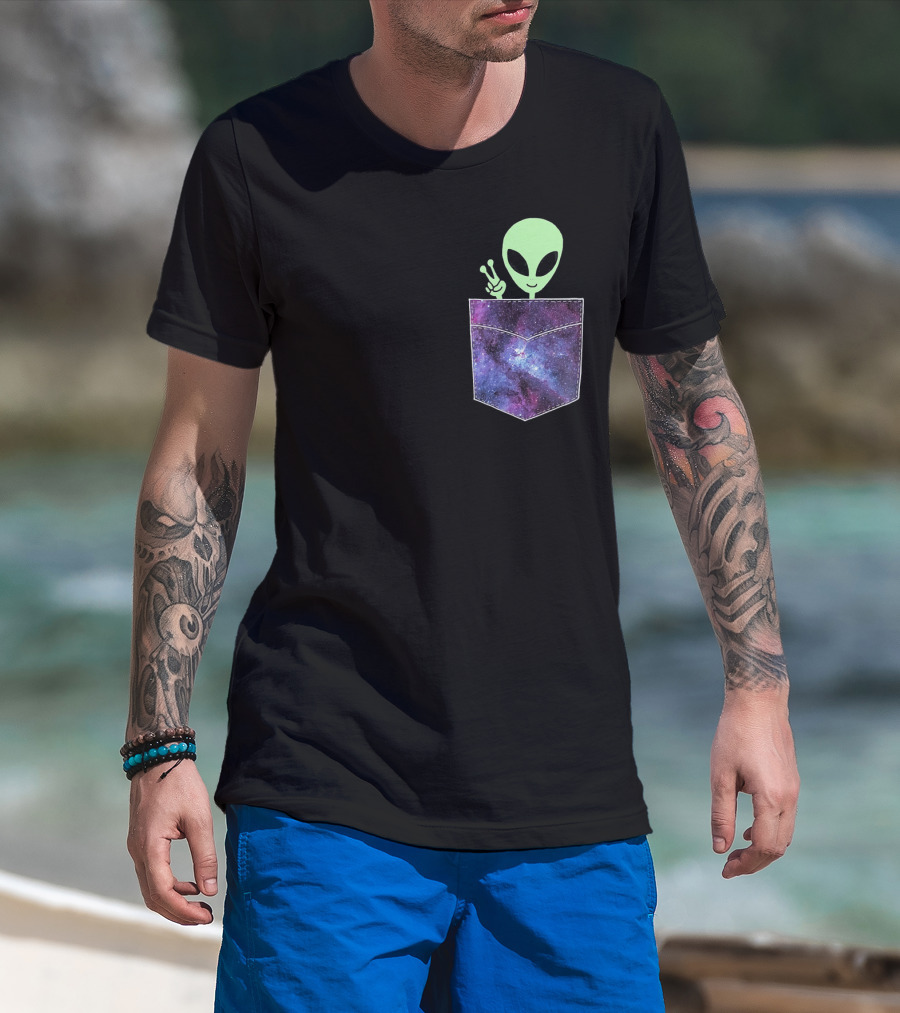 Alien Pocket UFO From Cosmic Galaxy Peace T-Shirt