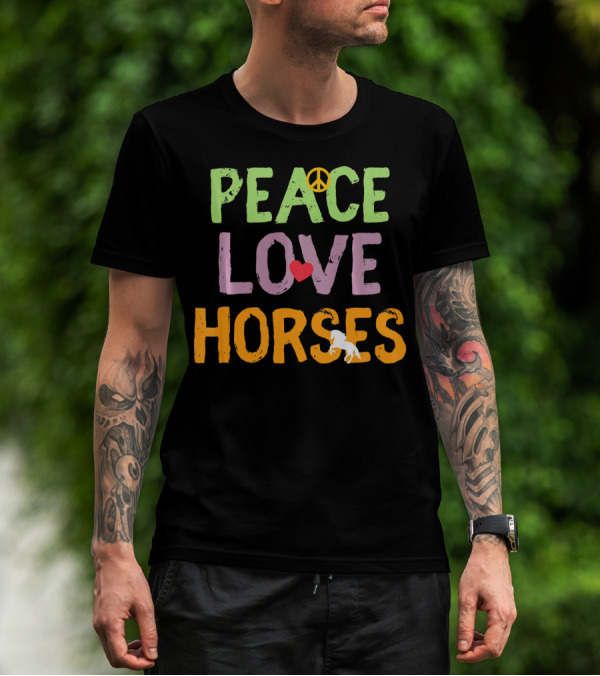Peace Love Horses Equestrian Horse Iconic Symbols T-Shirt