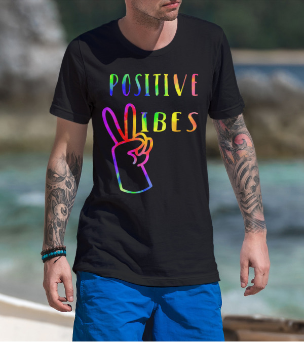 Positive Vibes Tie Dye Peace Sign Hippie 70s Vibe T-Shirt