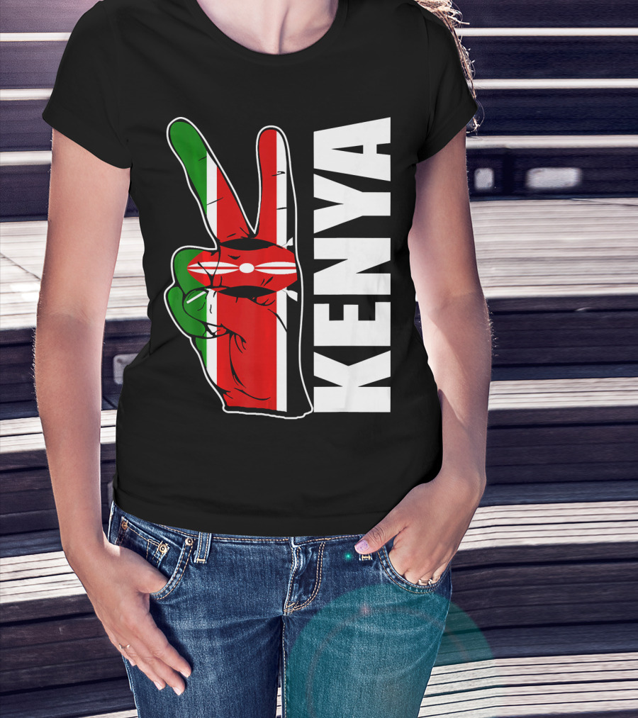 Kenyan Pride Peace Sign In Kenya Flag Colors With Kenya Text T-Shirt
