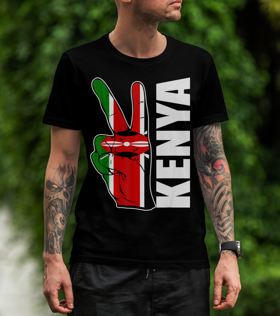 Kenyan Pride Peace Sign In Kenya Flag Colors With Kenya Text T-Shirt