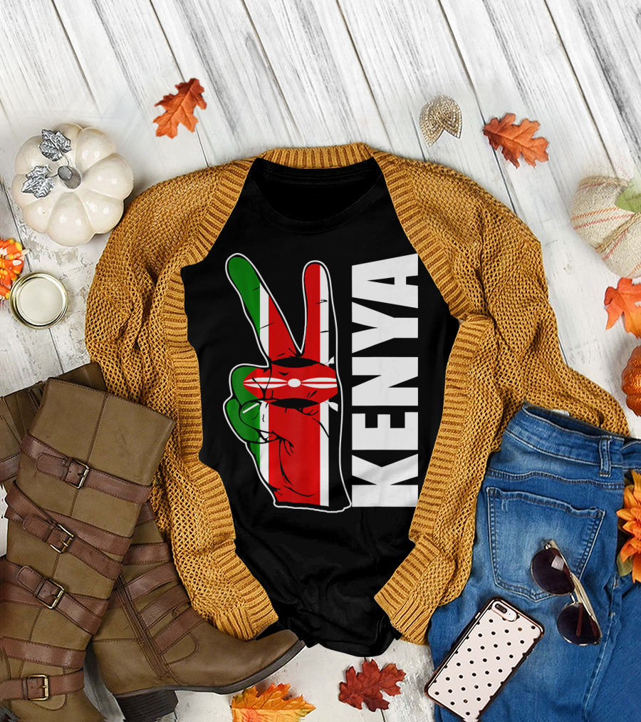 Kenyan Pride Peace Sign in Kenya Flag Colors with Kenya Text T-Shirt