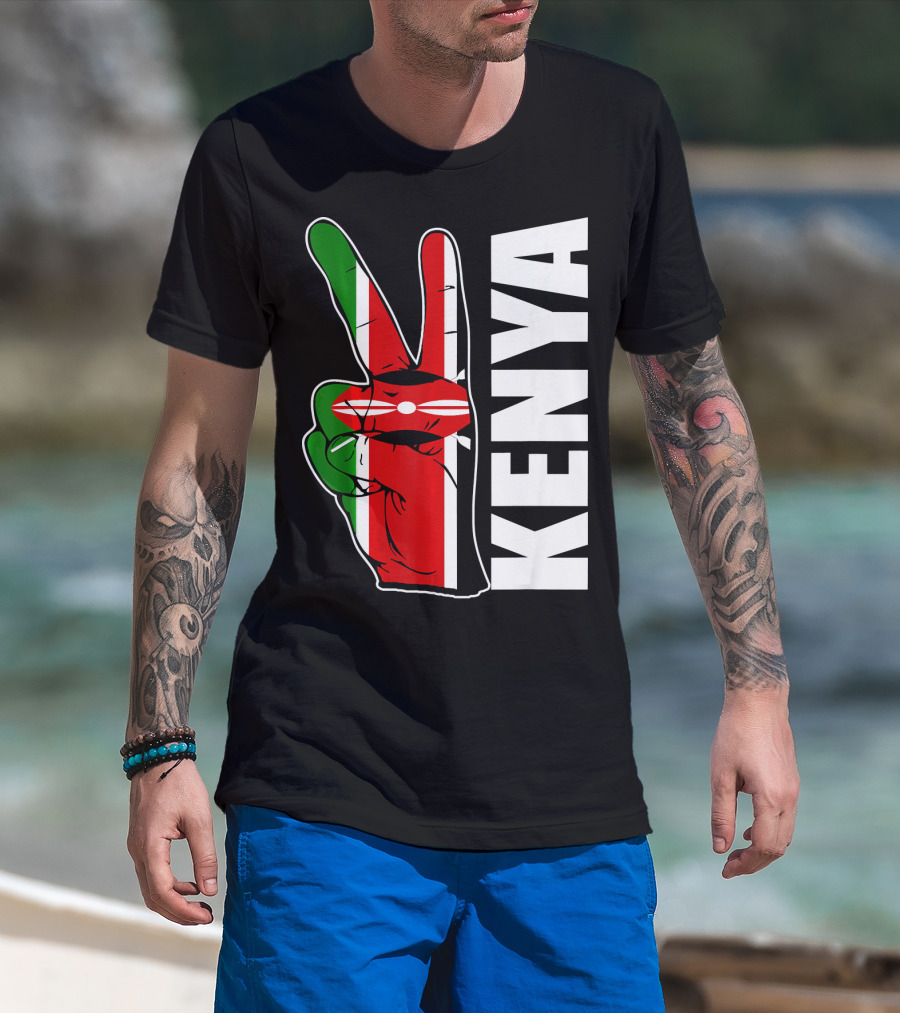 Kenyan Pride Peace Sign In Kenya Flag Colors With Kenya Text T-Shirt
