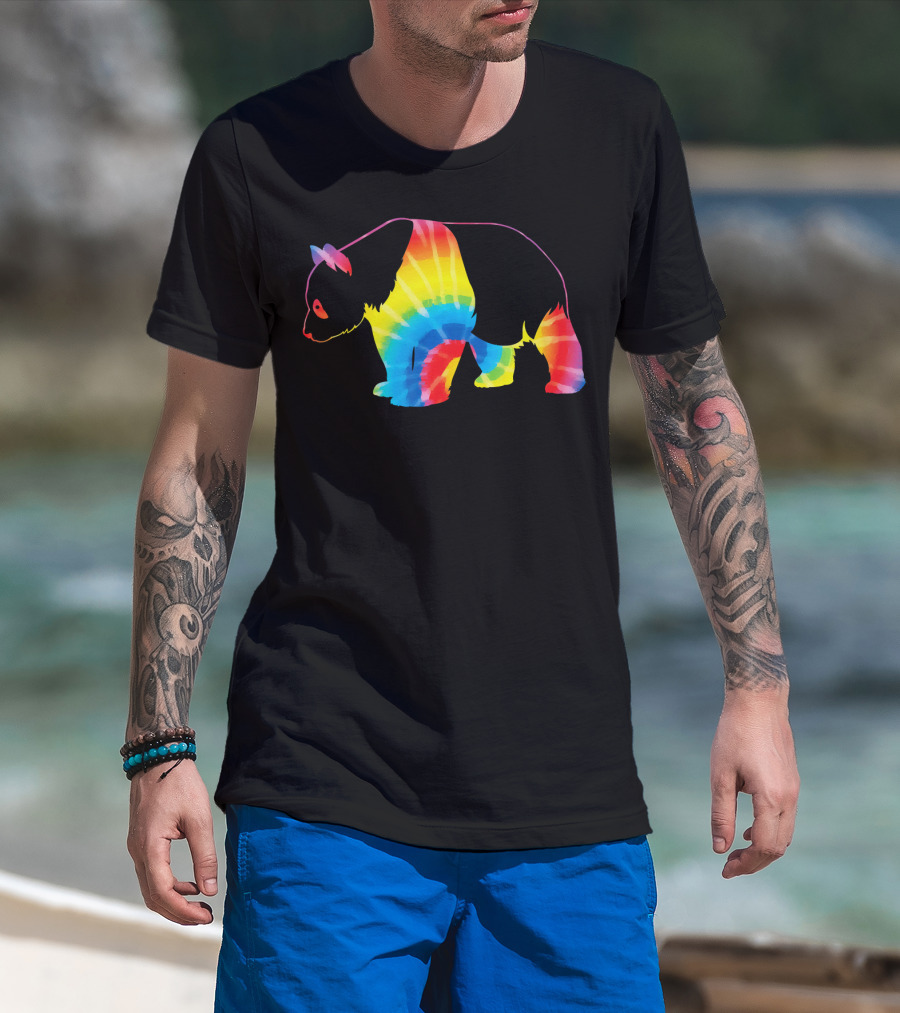 Tie Dye Rainbow Giant Panda Print T-Shirt