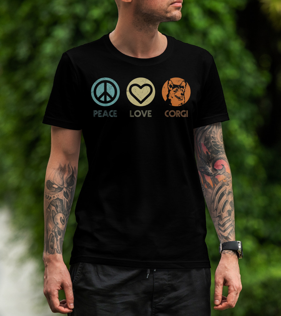 Peace Love Corgi Retro Vintage T-Shirt