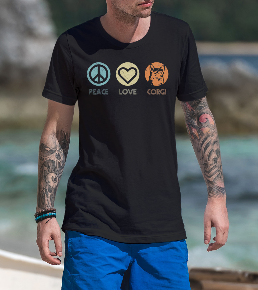 Peace Love Corgi Retro Vintage T-Shirt