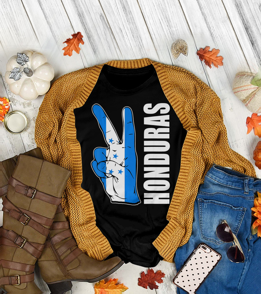 Peace in Honduras Love Hondura Honduran Flag V Sign T-Shirt