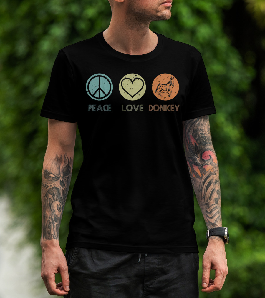 Peace Love Donkey Vintage Retro T-Shirt