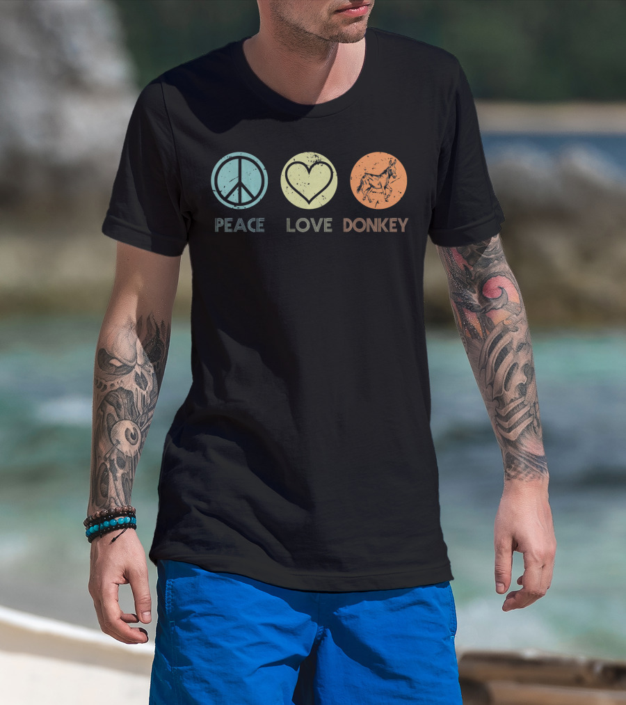 Peace Love Donkey Vintage Retro T-Shirt
