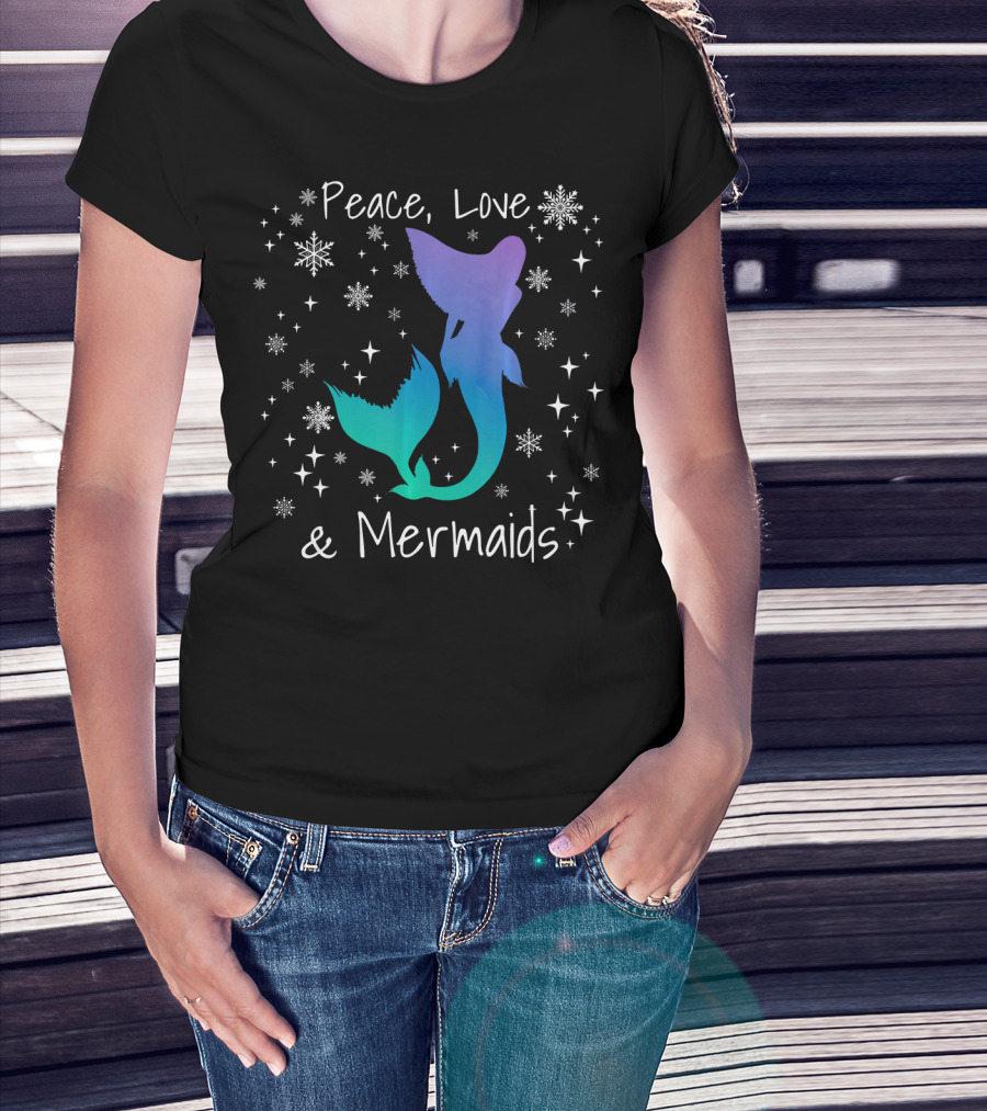 Peace Love Mermaids Christmas Snowflakes T-Shirt