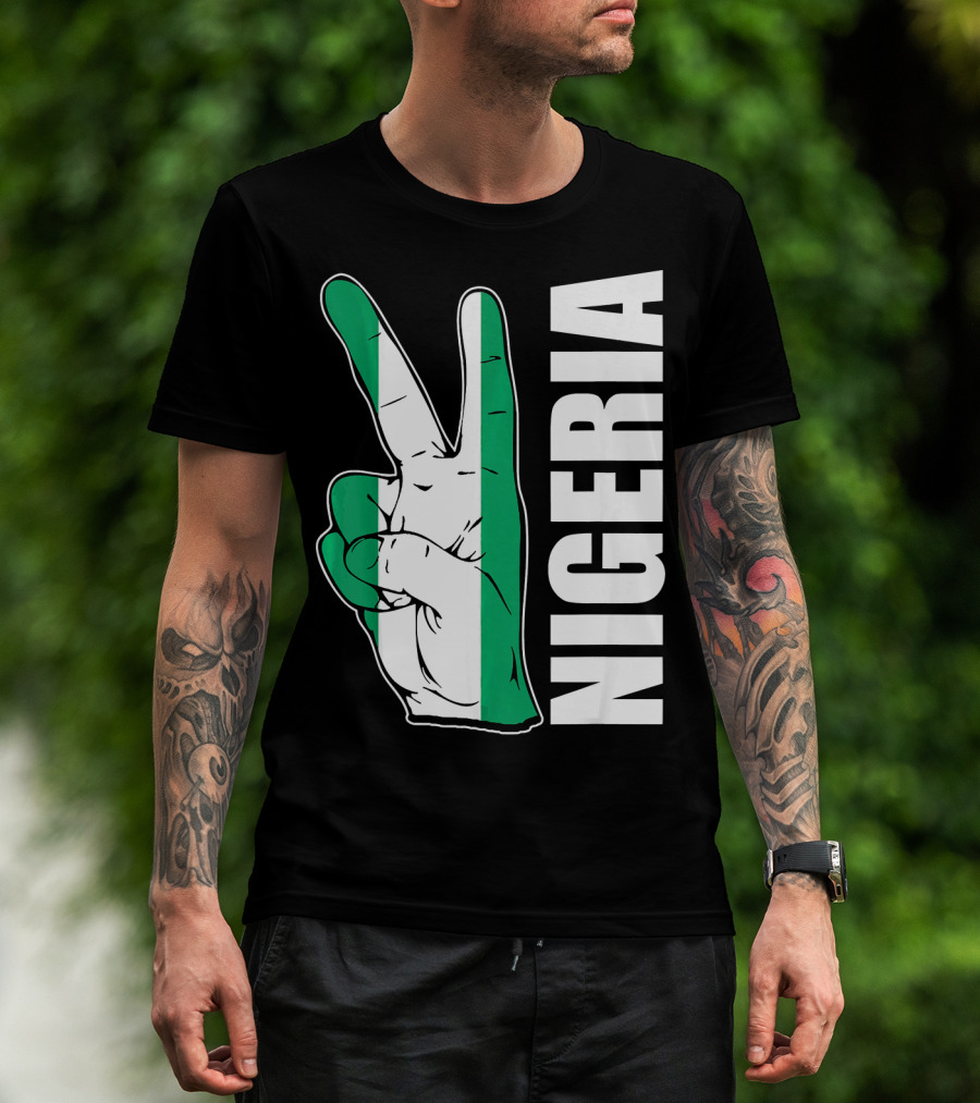 Nigerian Pride Peace Gesture With Nigeria Flag Colors And Nigeria Text T-Shirt