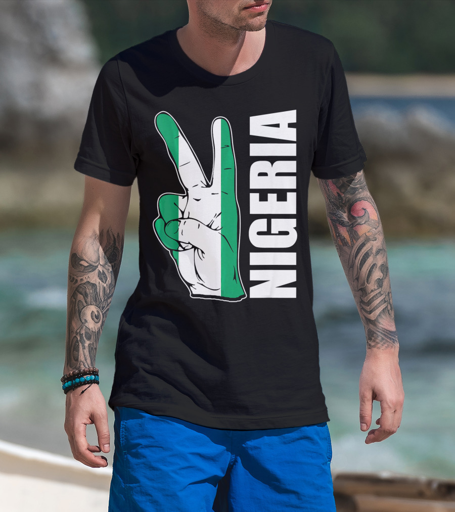 Nigerian Pride Peace Gesture With Nigeria Flag Colors And Nigeria Text T-Shirt