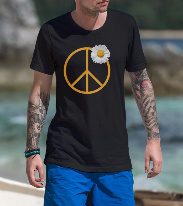 Peace Sign White Flower Boho Hippie Style Iconic T-Shirt