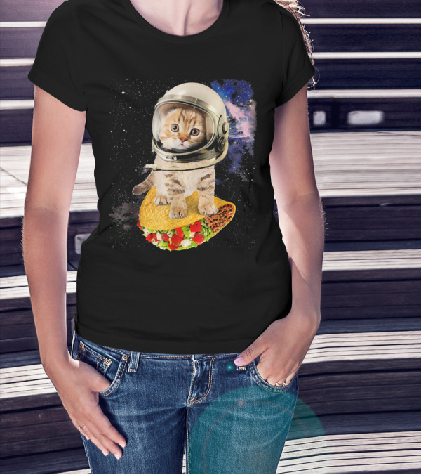 Space Cat Riding Tacos In Astronaut Helmet Galaxy Adventure T-Shirt