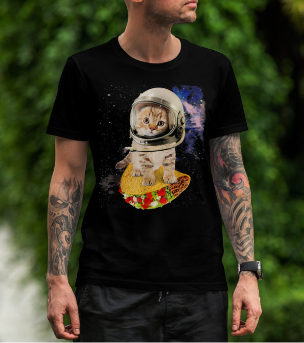 Space Cat Riding Tacos In Astronaut Helmet Galaxy Adventure T-Shirt