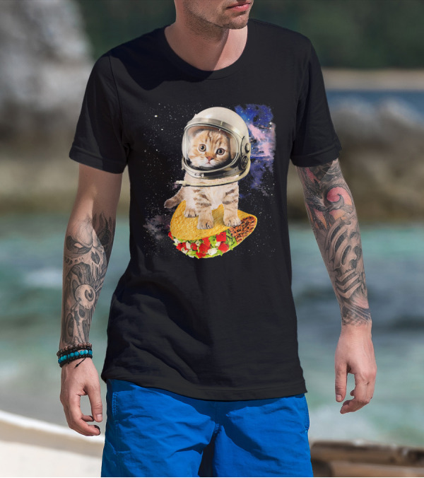 Space Cat Riding Tacos In Astronaut Helmet Galaxy Adventure T-Shirt