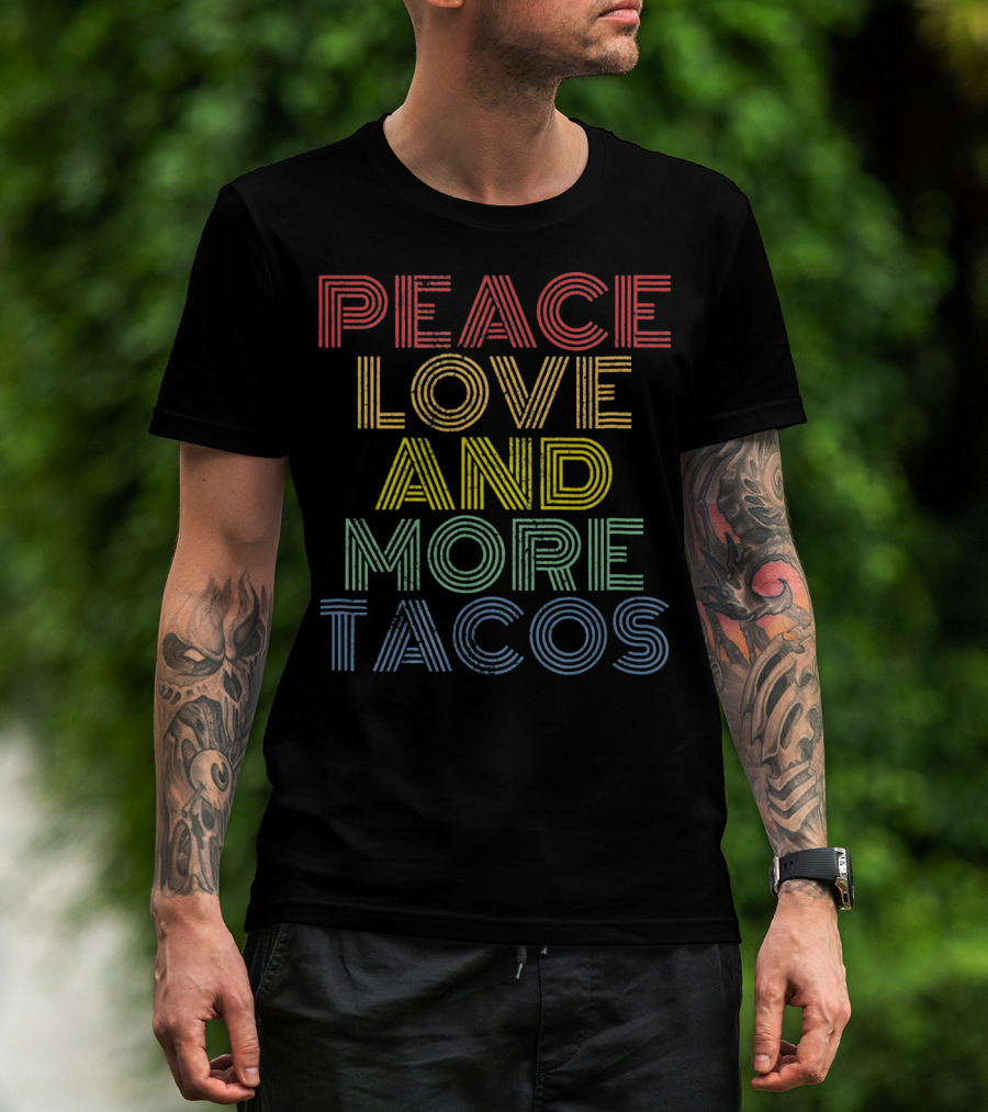 Peace Love And More Tacos Retro Striped Rainbow T-Shirt
