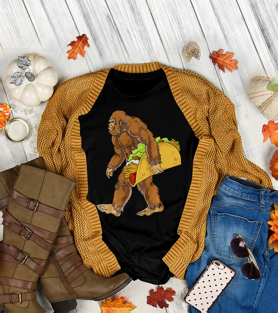 Bigfoot Carrying Taco Cinco de Mayo T-Shirt