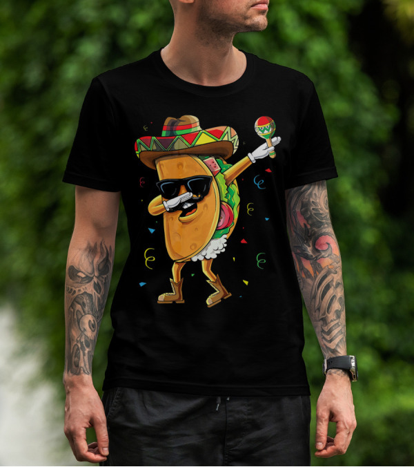 Dabbing Cool Taco Mexican Spanish Food Sombrero Maracas T-Shirt