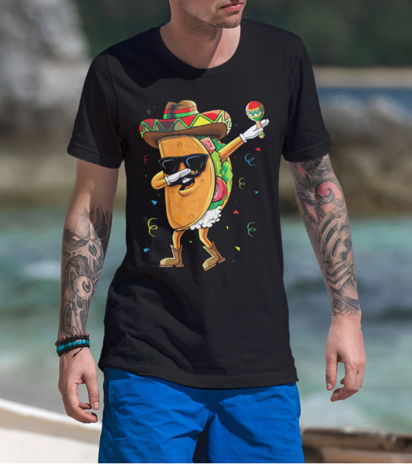 Dabbing Cool Taco Mexican Spanish Food Sombrero Maracas T-Shirt